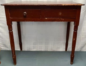 19TH C. 2 DRAWER TABLE WITH TURNED LEGS