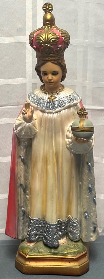 VINTAGE RELIGIOUS CHRISTIAN PLASTER STATUE, THE INFANT OF PRAGUE 18 1/2" (1 of 6)