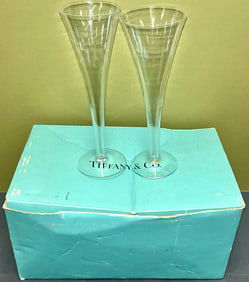 VINTAGE TIFFANY BOX TOGETHER WITH PR. OF STEMWARE "SACHS GROUP INC.