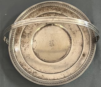 ROUND STERLING SILVER HANDLED SERVING TRAY, 10.8 OZS
