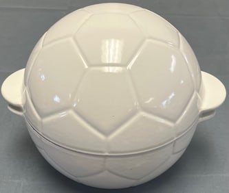 RARE LE CREUSET WHITE ENAMELED CAST IRON SOCCER BALL