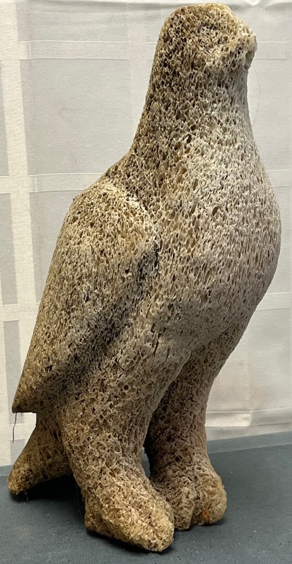 10.5" CARVED FOSSILIZED WHALE BONE INUIT ESKIMO FIGURE OF EAGLE: 10.5" CARVED FOSSILIZED WHALE BONE INUIT ESKIMO FIGURE OF EAGLE, GOOD OVER ALL CONDITION, CONDITION AS SEEN IN PHOTOS PROVIDED