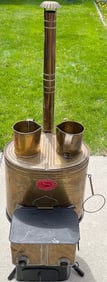 Vintage 20th C. Thai-Chinese Brass Charcoal Samovar Stove w/ Twin Boilers