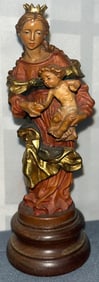 HAND CARVED ITALIAN WOODEN SCULPTURE OF MADONNA AND CHILD