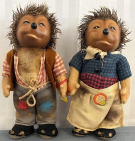 Vintage Steiff Mecki & Micki Hedgehog Dolls ~ 8" ~ Original Tags ~ Diehl Film Germany 1960s