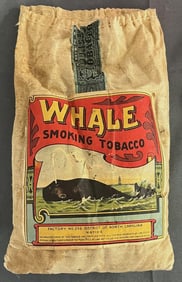 Vintage 1920s WHALE Smoking Tobacco Bag, Factory 256 N. Carolina, Color Litho, Tax Stamp