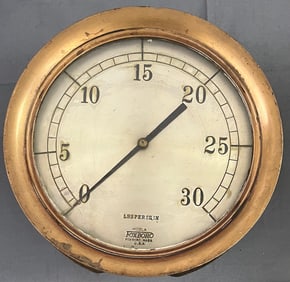 Antique Foxboro Brass Industrial Pressure Gauge Model A, 30 PSI Dial 10" USA