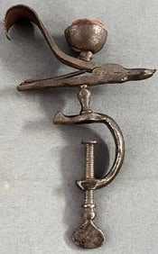 Rare 19th C. Wrought Iron Sewing Bird Clamp with Serpent or snake head, Folk Art