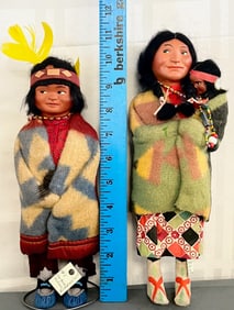 Two vintage Skookum Indian Dollls with original tags, tallest 11" high
