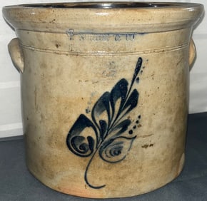 19th C. 2 Gal. Blue Decorated Saltglaze Stoneware Crock "E. Norton & CO. / Bennington, VT.