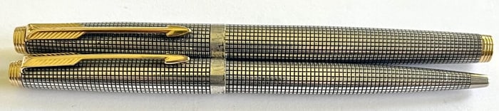 Set of Sterling Silver Parker Pens, Fountain Pen with 14k gold nib, Ball Point Pen