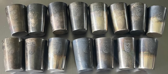 lot of 15 sterling silver Bremen Germany shot glasses, 11.15 total ozs
