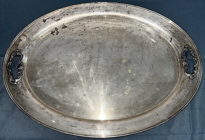 Large Gorham sterling silver serving tray, weighs 71 ounces, 22" x 16"