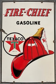 Antique Porcelain Texaco Fire-Chief Gasoline Advertising Sign, Dated 3-40 (March of 1940)