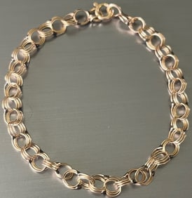 14k yellow gold triple link cable bracelet, 7 1/4" long, 3.57 grams
