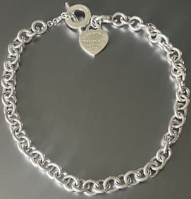 Tiffany & Co. sterling silver 16" necklace with heart charm, "Tiffany & Co. New York", 70.95 g