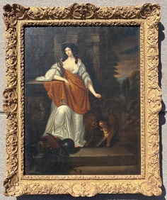 CONSTANTIJN NETSCHER (1668-1723) O/C Allegorical Portrait of a Classical Female Figure