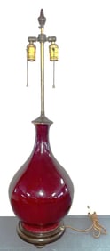 Chinese style oxblood red glazed porcelain vase lamp, double socket mount