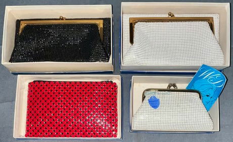 Lot of 4 Vintage Whiting & Davis "MESH-MATES" Clutch Bags in original boxes