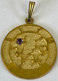 Vintage 14K Yellow Gold Pisces Pendant with Amethyst, Made in Canada, 3.57 grams