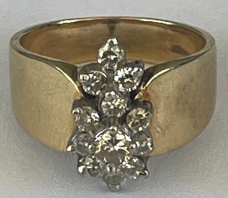 Vintage 14K Yellow Gold & 13 Diamond Cluster Ring, Size 5, 6.22 grams, Stamped 14KP (Plumb)