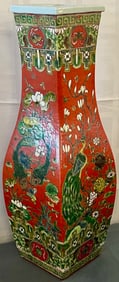 Large Chinese Famille Verte Style Porcelain Vase with Peacocks & Floral Motifs, Kangxi mark