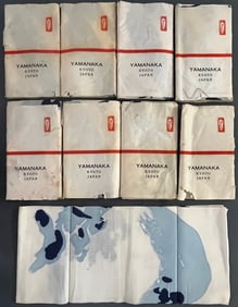 Lot of 8 Vintage Japanese Tenugui Cloths, "Yamanaka, Kyoto", Complete Set in Original Wrappings
