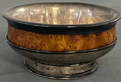 Antique 19th Century Tibetan Silver and Burlwood Tea Bowl, 164 total grams