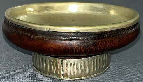 Antique 19th Century Tibetan Silver and Burlwood Tea Bowl