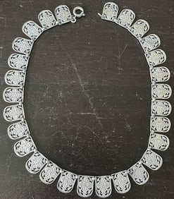 Vintage Sterling Silver Floral Paneled Necklace, 21.09 grams