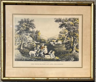 Currier & Ives Engraving "THE FOUR SEASONS OF LIFE: CHILDHOOD" Dated 1868