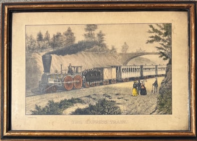 Framed Currier & Ives Engraving "THE EXPRESS TRAIN"