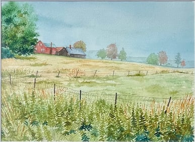 Walter Cudnohufsky (Ashfield, Ma. Artist) Framed Watercolor Farm Landscape