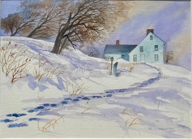 Walter Cudnohufsky (Ashfield, Ma. Artist) Framed Watercolor Winter Landscape