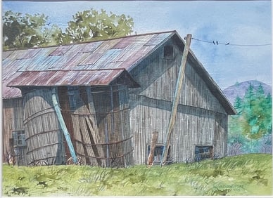 Walter Cudnohufsky (Ashfield, Ma. Artist) Framed Watercolor Landscape with Barn