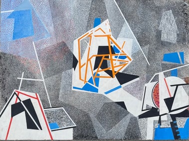 Jean Morrison (American, 20th C.) Acrylic Abstract "SPACE HOUSES" 1985