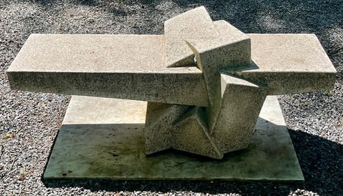 Interlocking Brutalist style Modernist Stone Bench Sculpture