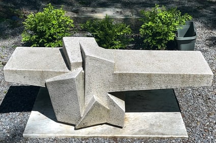 Interlocking Brutalist style Modernist Stone Bench Sculpture