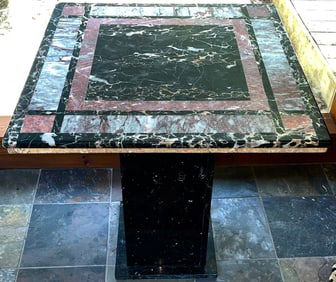 Vintage Post Modern Multicolor Inlaid Marble Pedestal Table