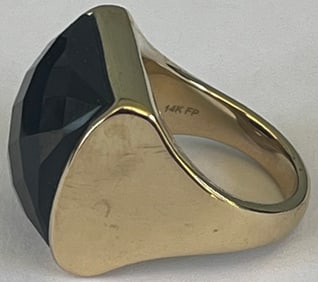 14K Yellow Gold Ring with LG. Faceted Stone, Stamped 14k, Size 8, 8.54 grams