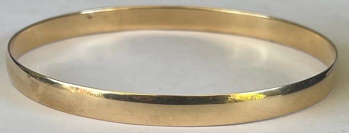 Solid 14K Yellow Gold Bangle Bracelet, Tested 14k, 2 3/4" diameter, 14.29 grams