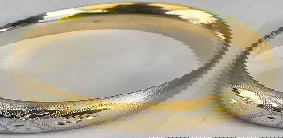 14k Brite Cut Yellow Gold Bangle Bracelet, Stamped 14k, 2 3/4" diameter, 13.05 grams