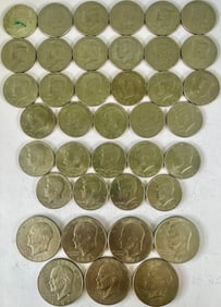 Lot of 39 U.S. Coins, 32 Kennedy Halves (1966-1980's) and 7 Eisenhower Silver Dollars
