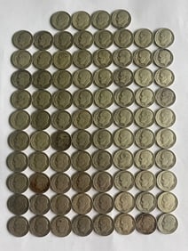 Lot of 84 Silver U.S. Roosevelt Dimes, various dates in the 1940's - 1950's, 90% Silver