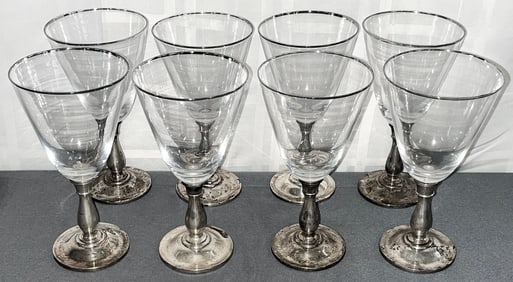 Set of 8 Gorham Sterling Silver & Lenox Crystal Stemware, Sterling bases only 693 grams