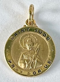 14K Yellow Gold Pendant, "Saint Jude Pray For Us" Stamped "Creed / 14K", 1.53 grams