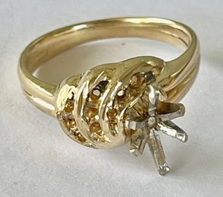 14K Yellow Gold Engagement Ring Setting, Stamped 14K, size 5, 3.44 grams
