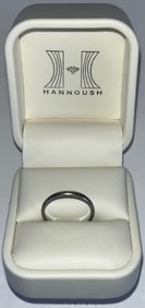 18K White Gold Wedding Band, Size 8, 2.53 grams, in original box "HANNOUSH"