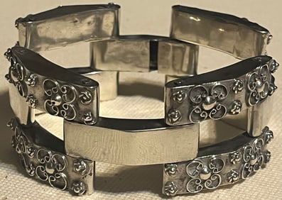 Early Mexican Sterling Silver Modernist Panel Link Bracelet, Circa: PRE-1948