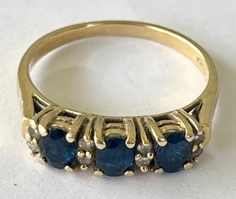 14K Yellow Gold, Diamond & Sapphire Ring, Size 7.5, 2.99 grams